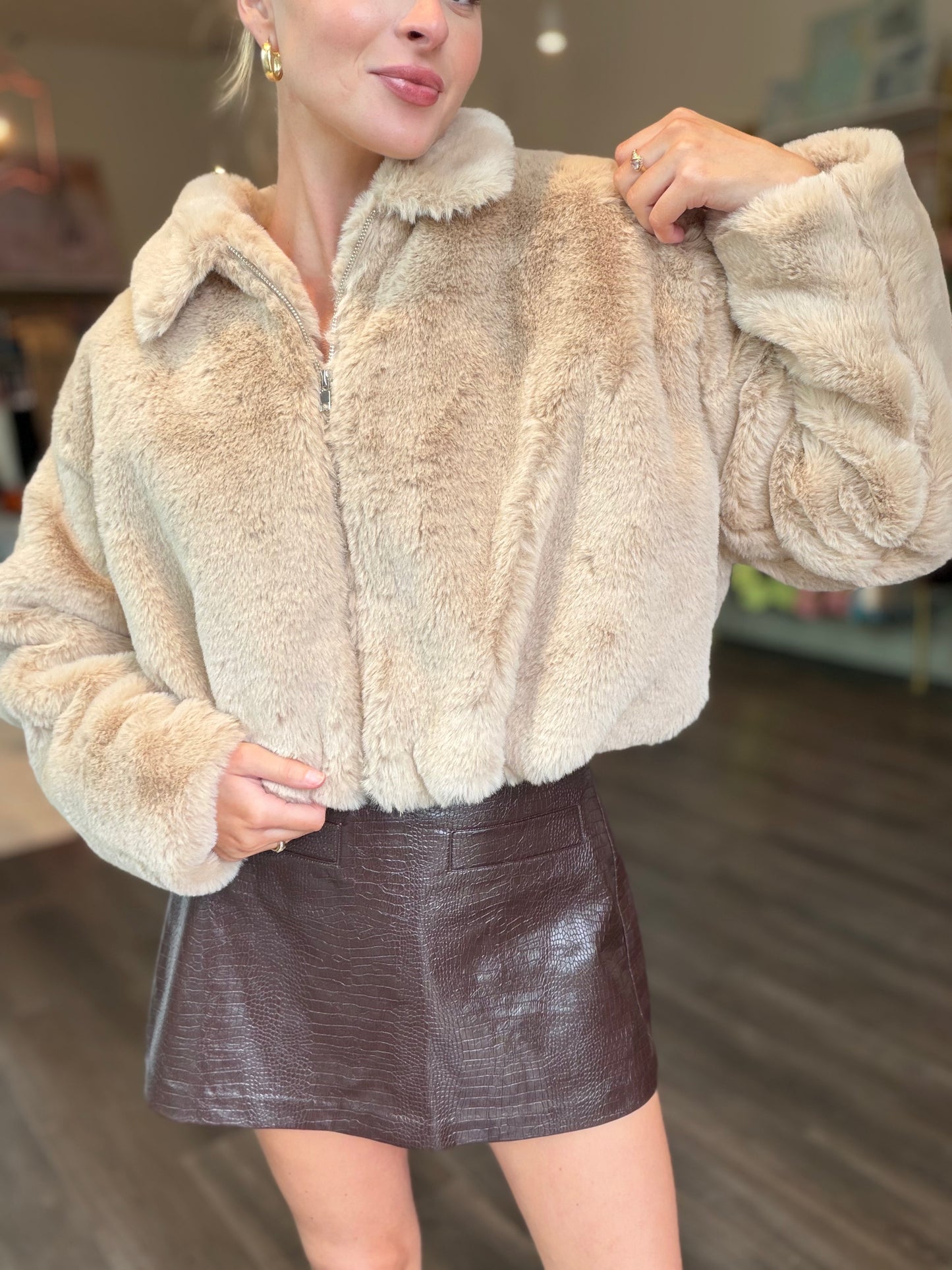 Crocodile Faux Leather Brown Mini Skort