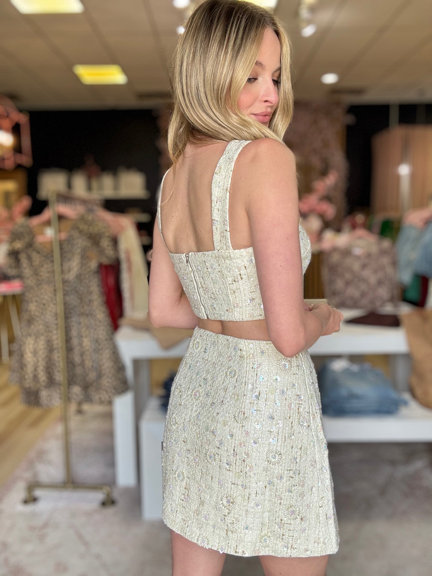 Tweed Beaded Skirt Set