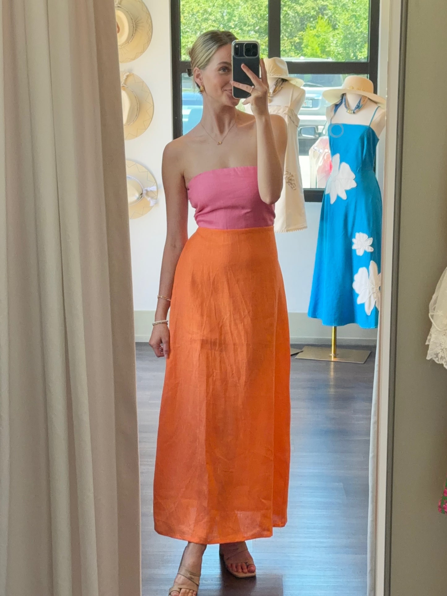 Mei Contrast Strapless Linen Maxi Dress