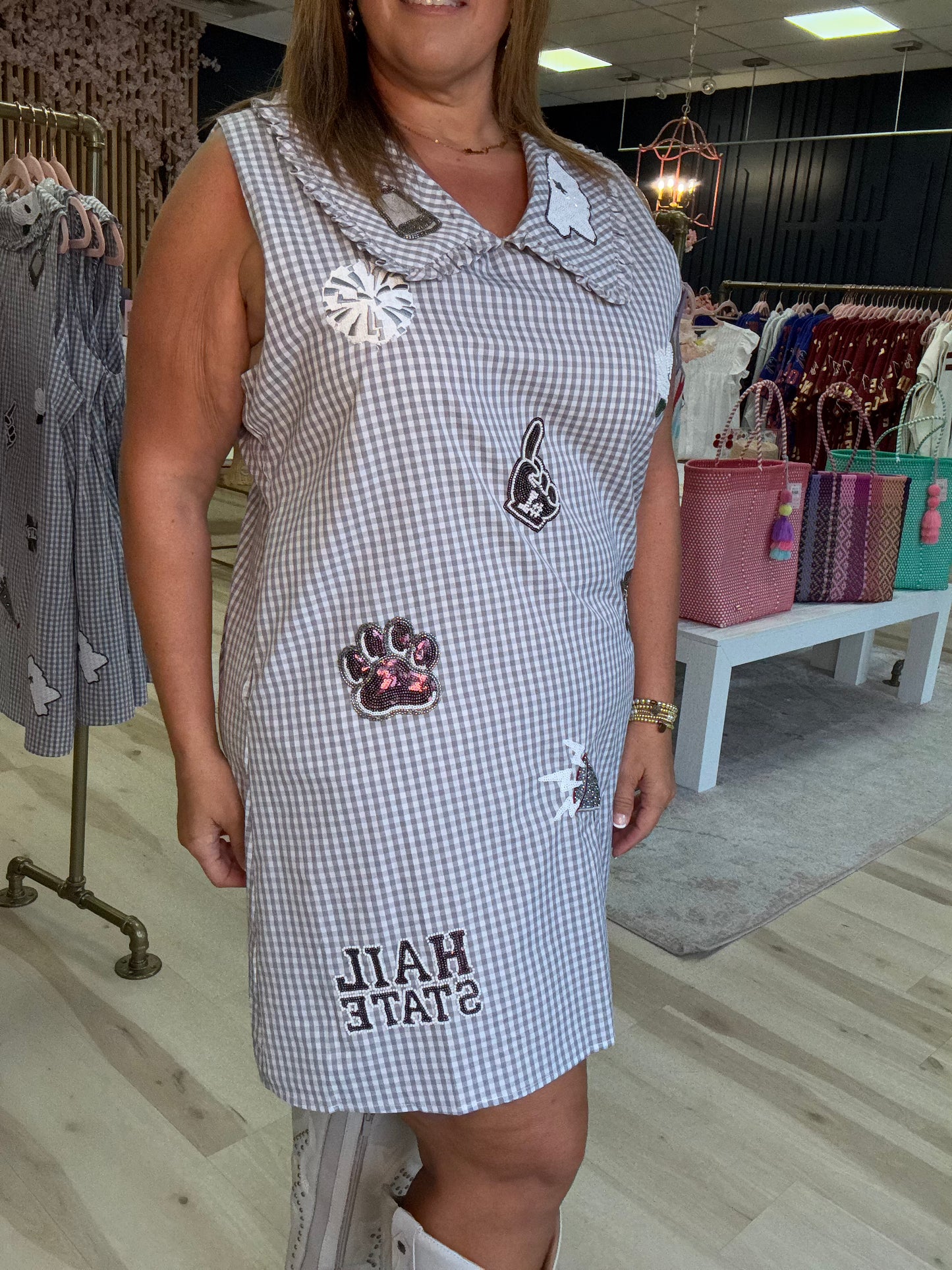 Queen of Sparkles Licensed Missippi State Mini Icon Gingham Collar Dress