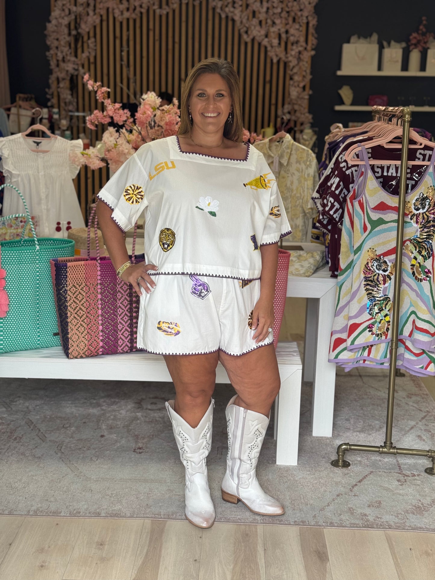 Queen of Sparkles Licensed LSU Mini Icon Embroidered Edge Cotton Top