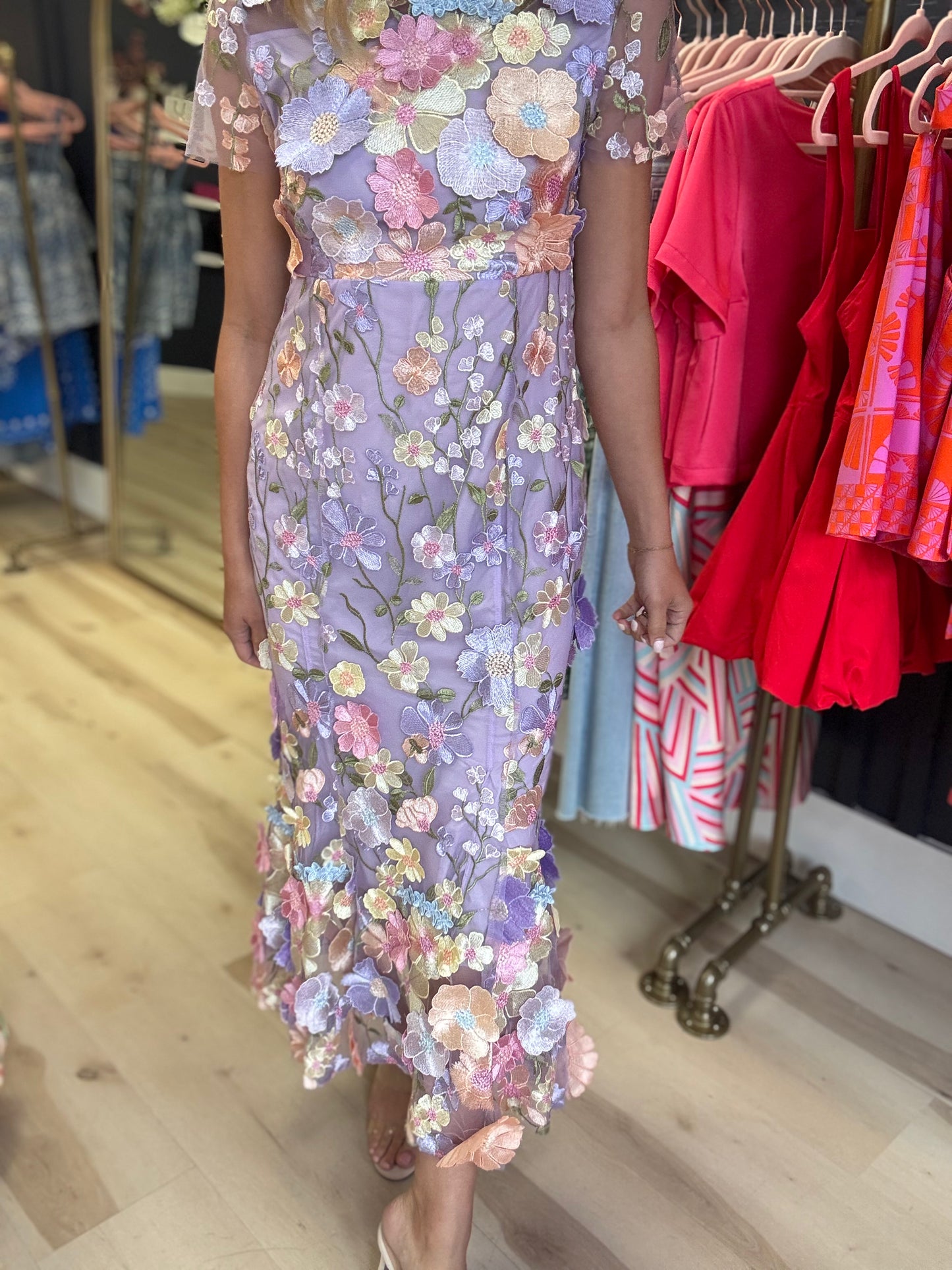 Lilac Floral Appliqué Midi