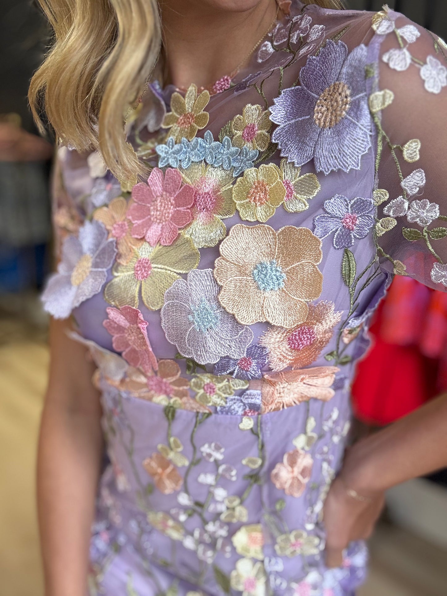 Lilac Floral Appliqué Midi
