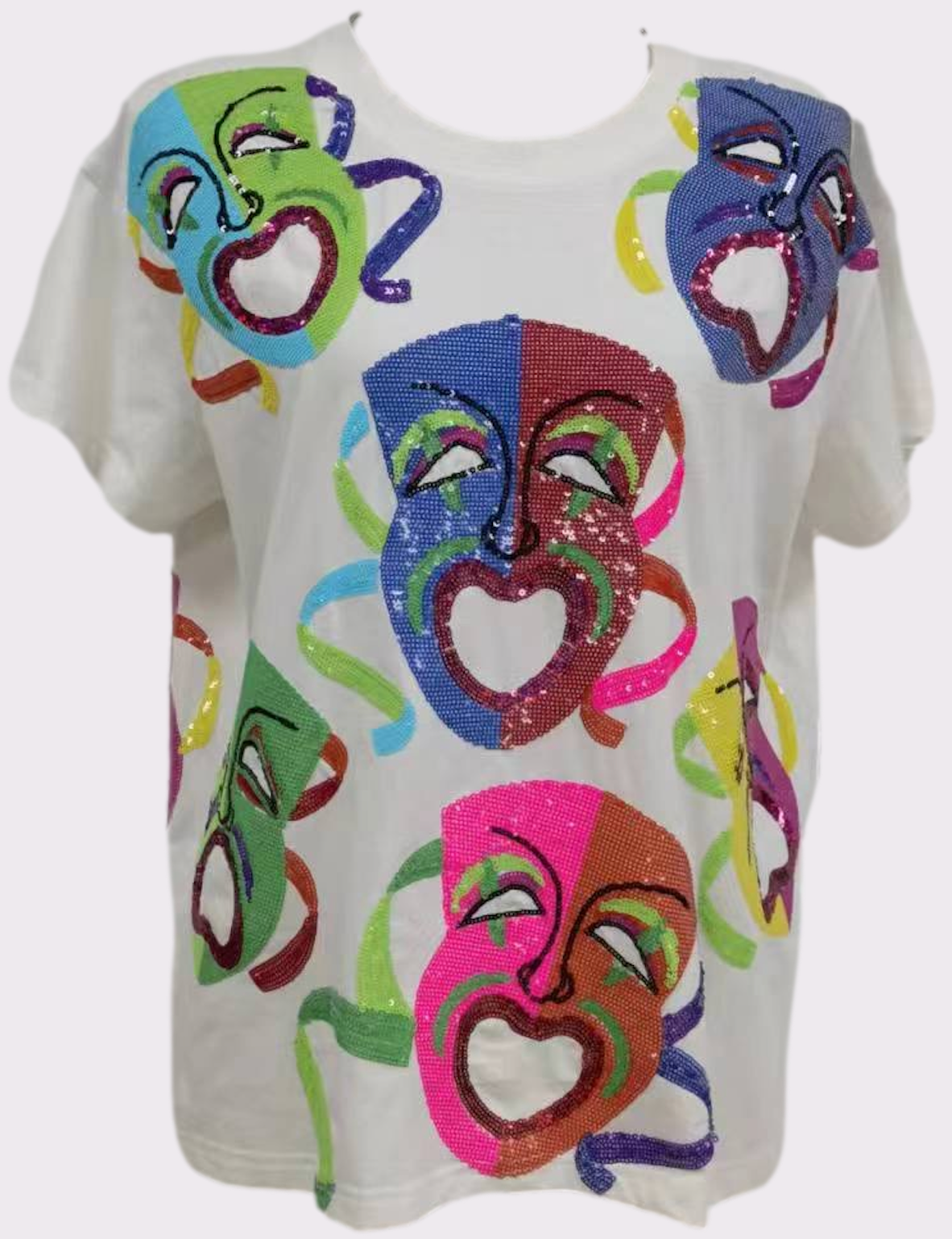 Queen of Sparkles Multi Mardi Gras Mask Tee