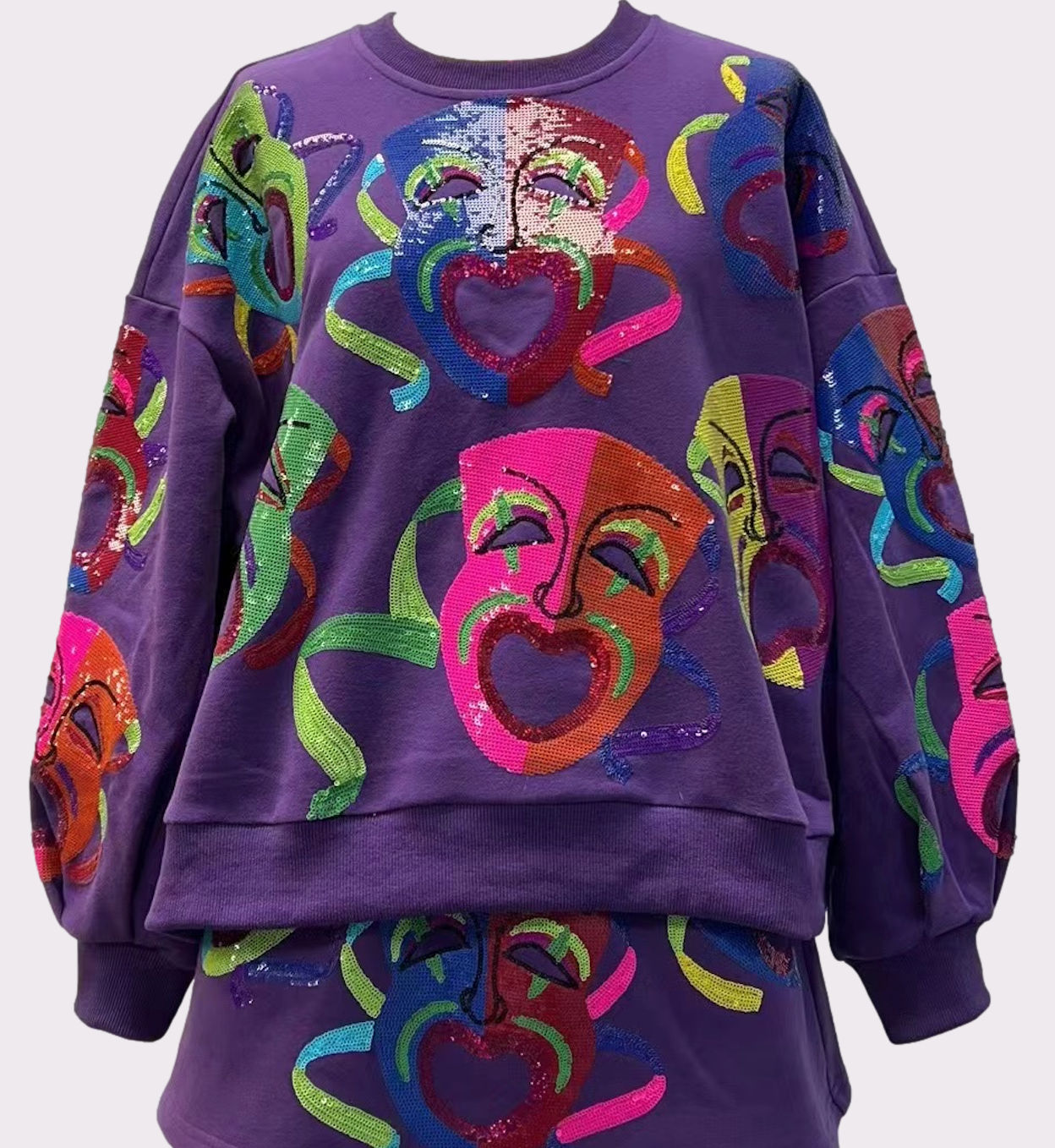 Queen of Sparkles Multi Mardi Gras Mask Sweatshirt