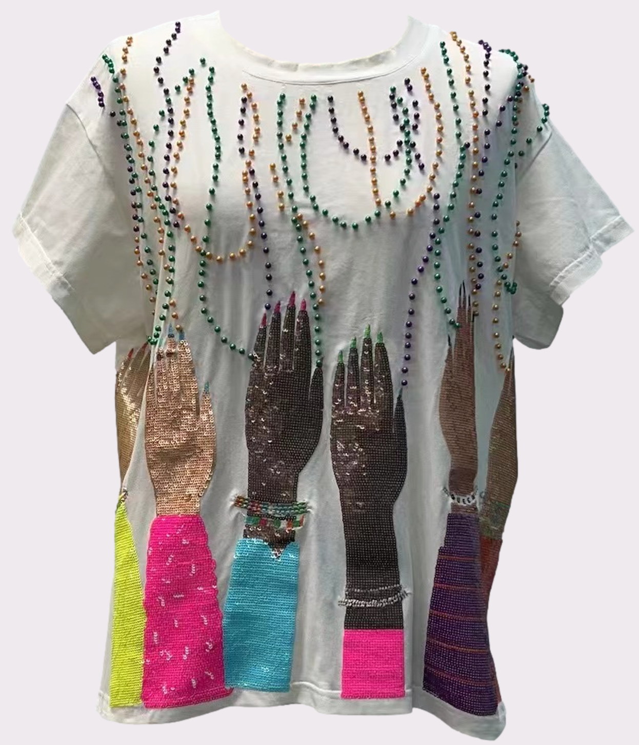 Queen of Sparkles Hands Catching Beads Tee