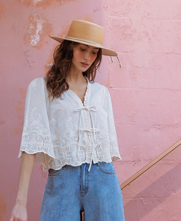 Floral Embroidered Blouse in Cream