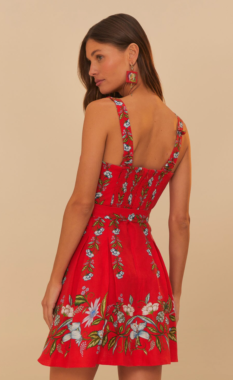 Farm Rio Red Sweet Bloom Bouquet Mini Dress
