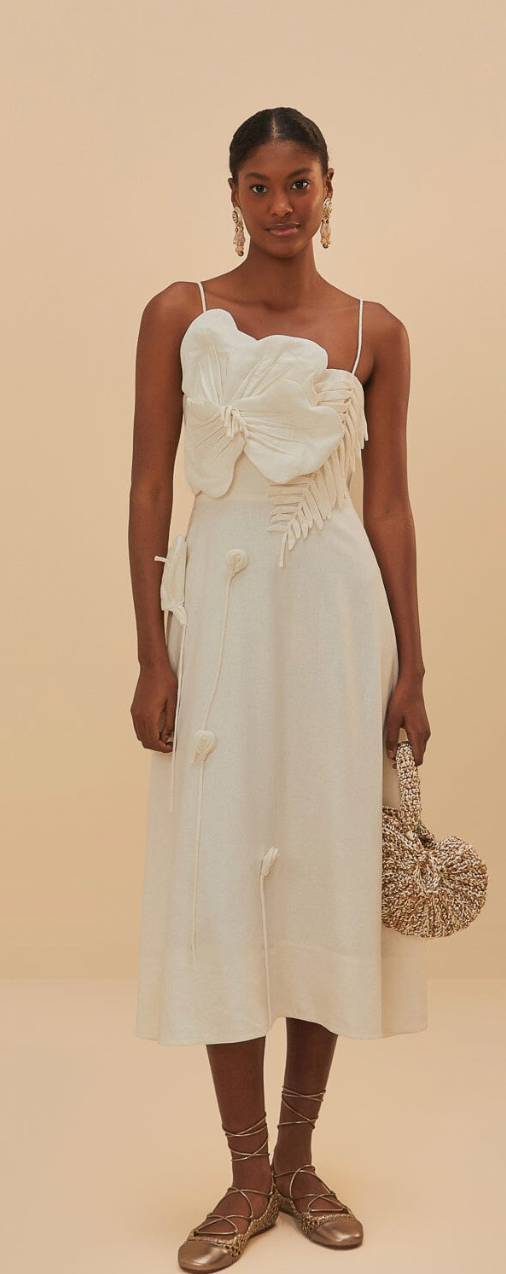 Farm Rio Off White Garden Midi Dress