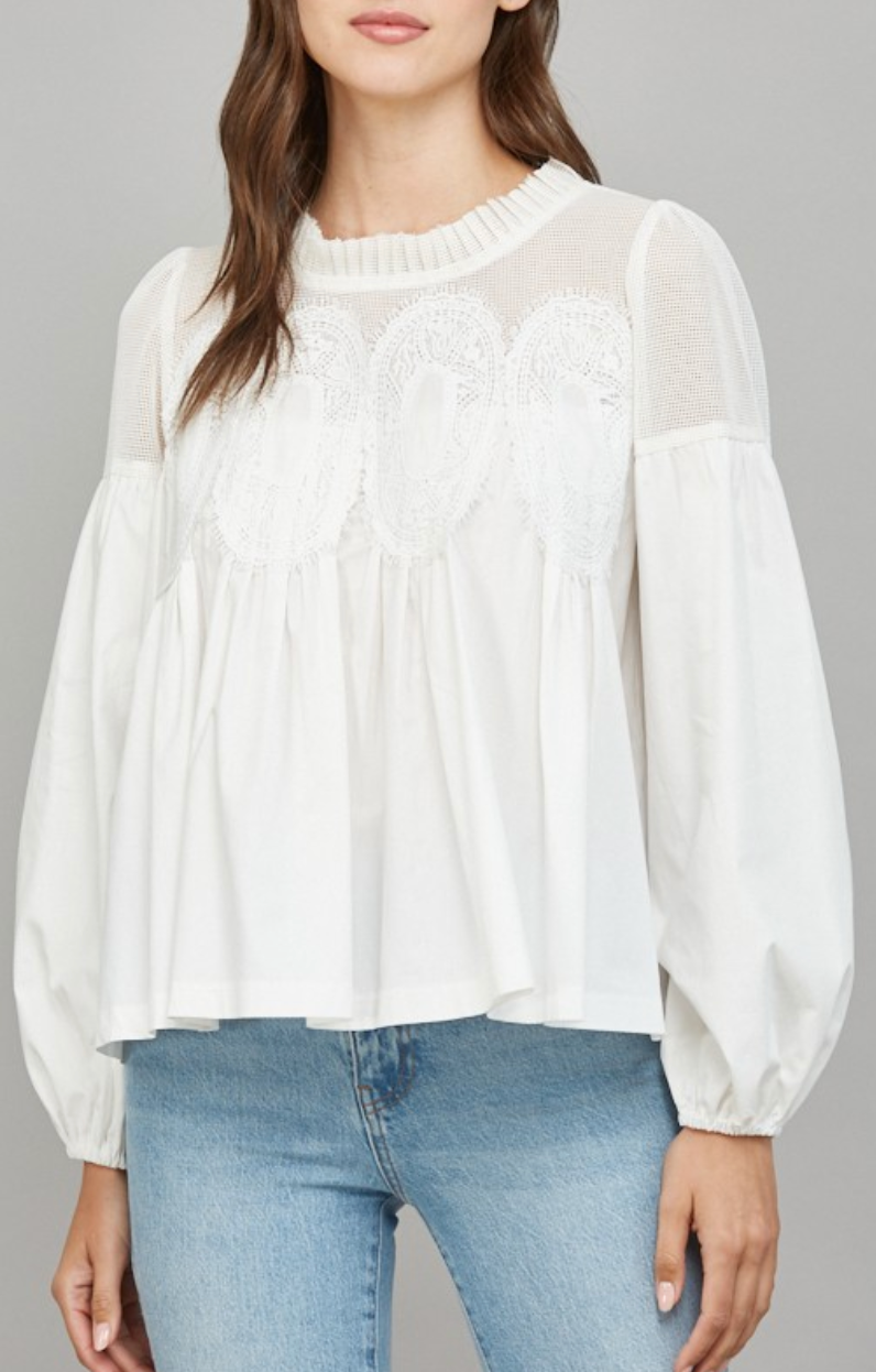 L’aube Blanc Geometric Lace Blouse Geometric Lace Blouse – L'AUBE BLANC