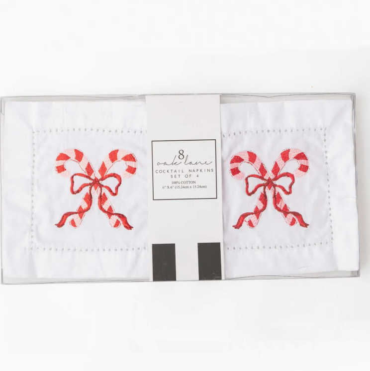 Candy Cane Embroidered Cocktail Napkin Boxed Set (preorder)