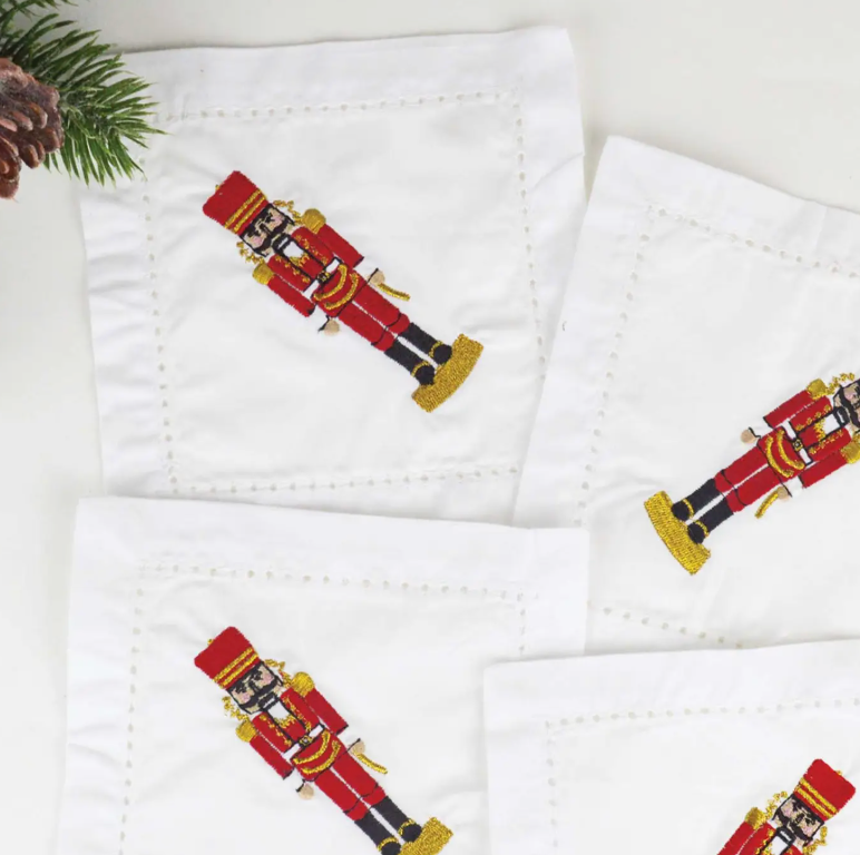 Nutcracker Embroidered Cocktail Napkin Boxed Set (preorder)