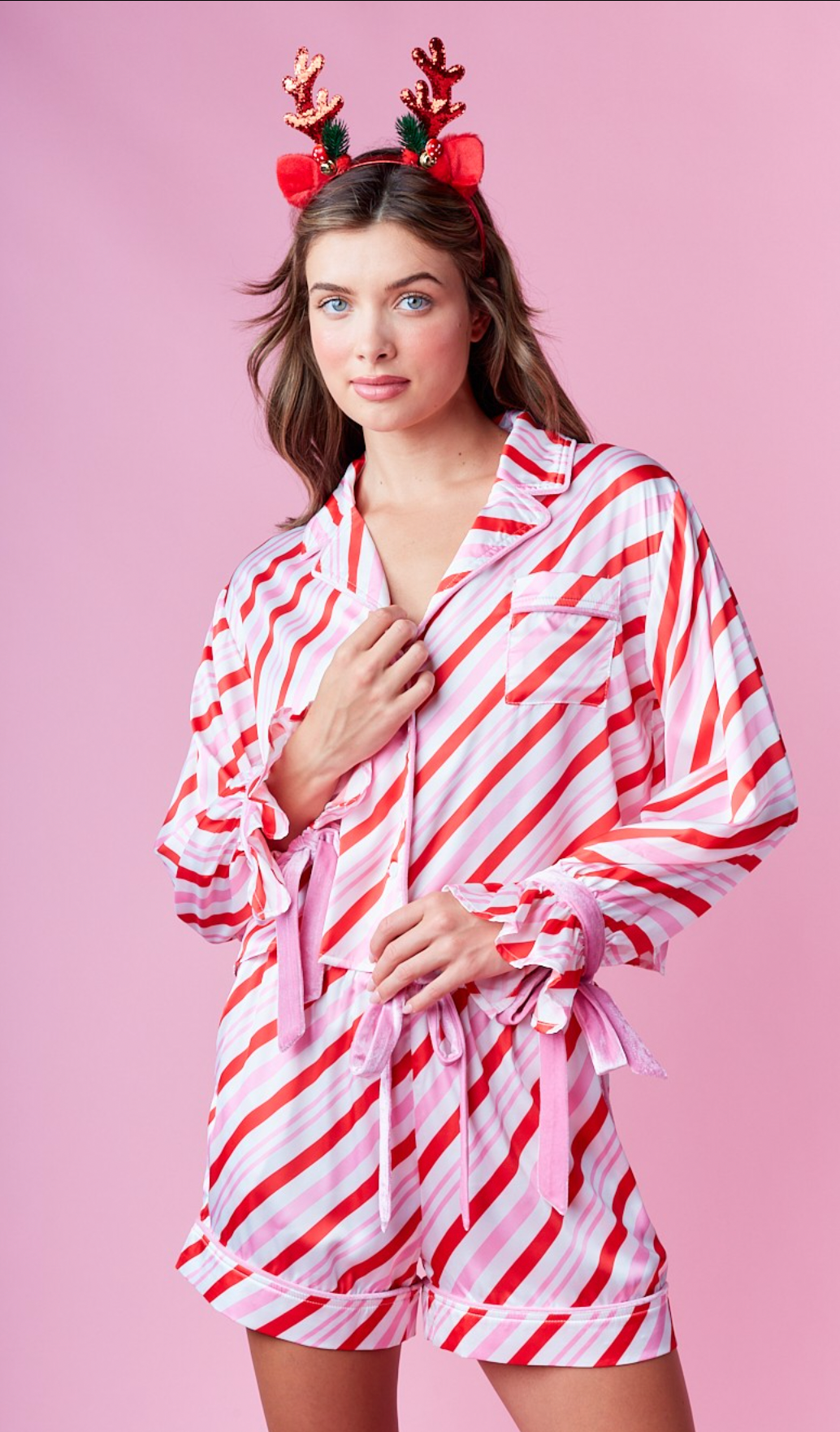 Candy Cane Striped Pajama Set - Pink (preorder)