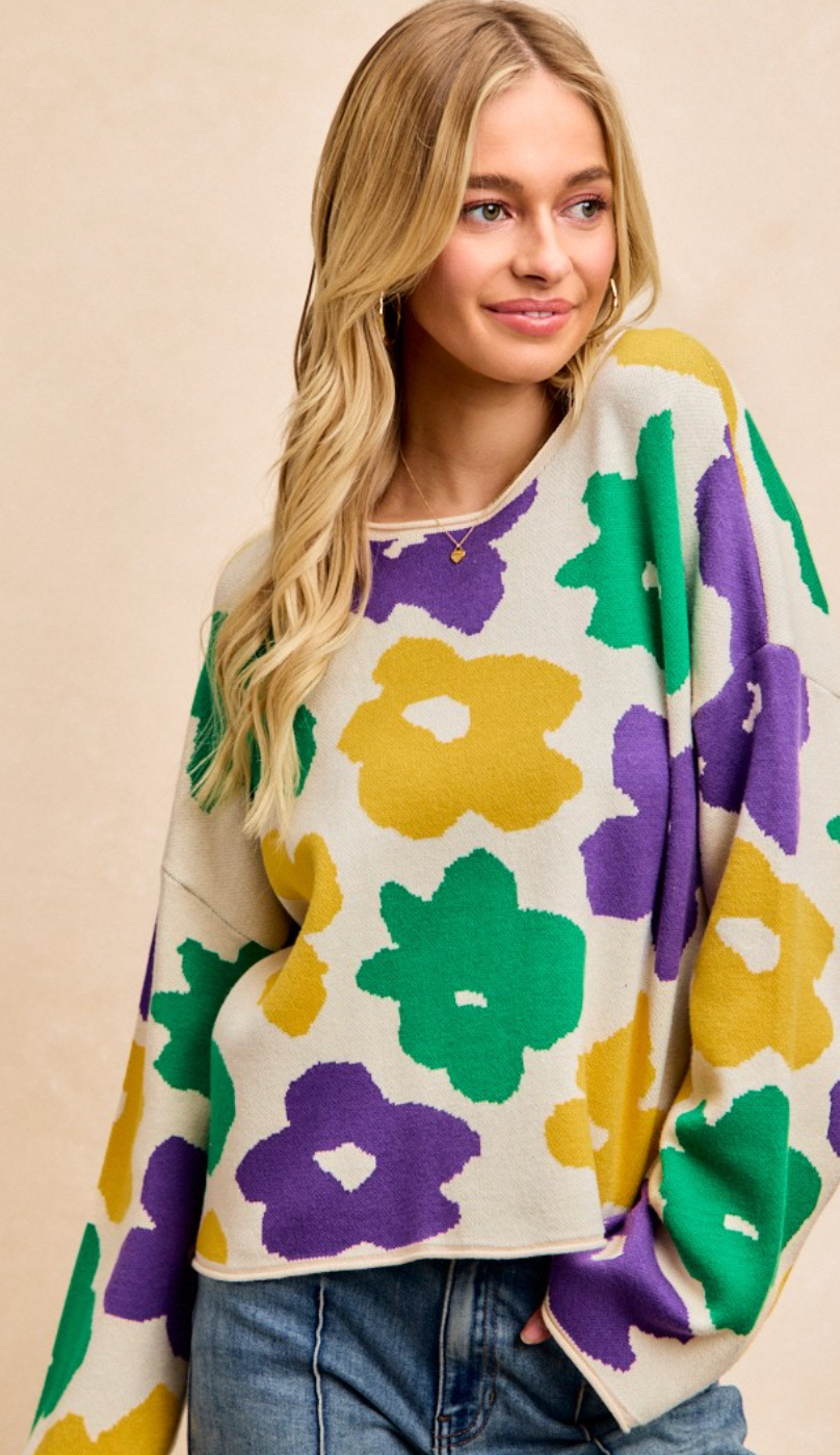 Mardi Gras Floral Sweater (preorder)