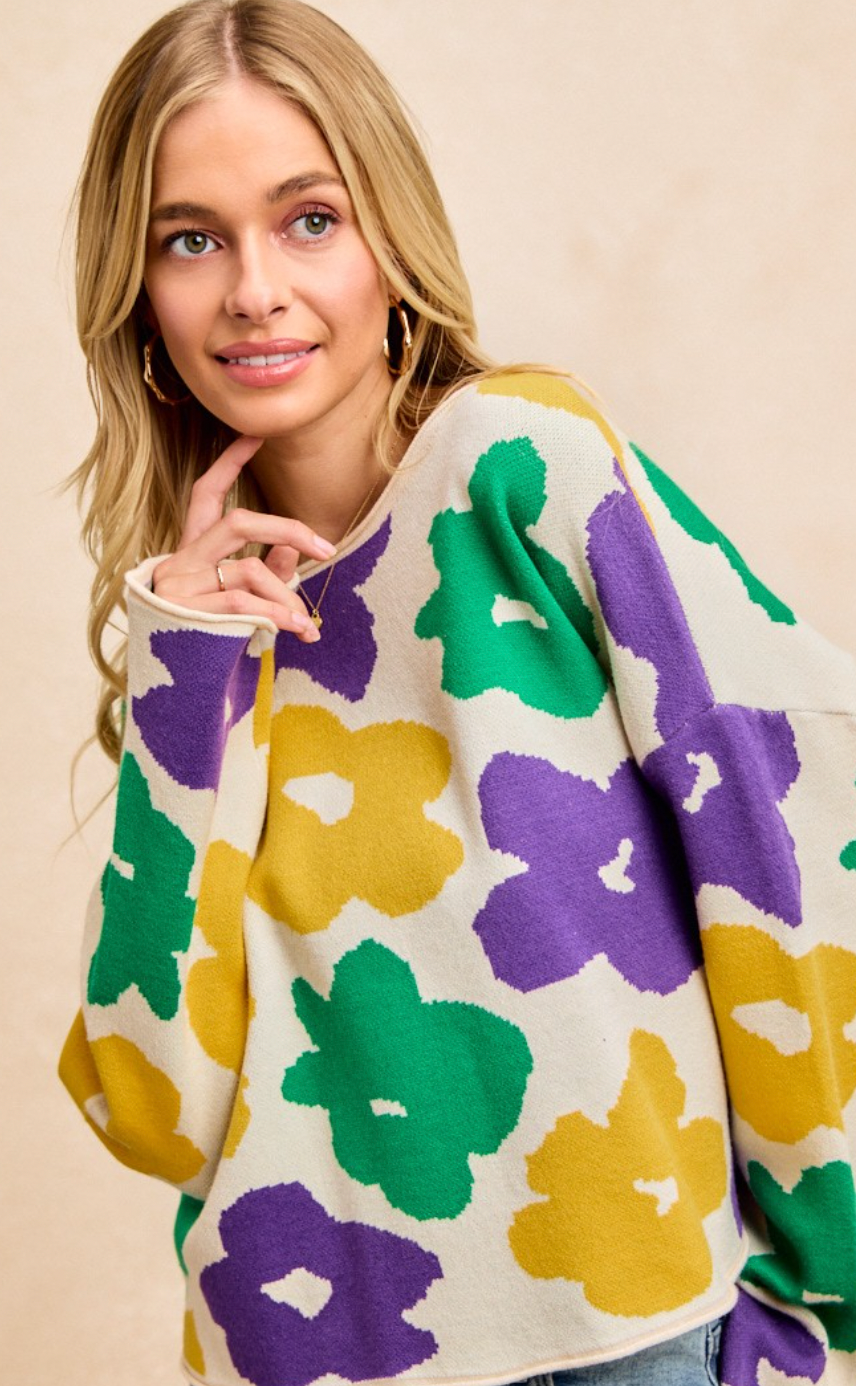 Mardi Gras Floral Sweater (preorder)