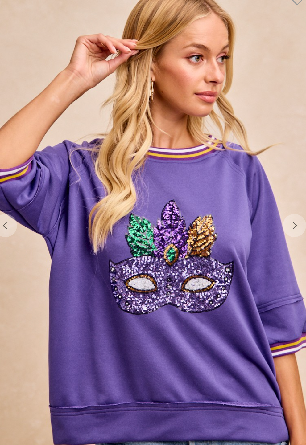 Mardi Gras Sequin Mask Top (preorder)