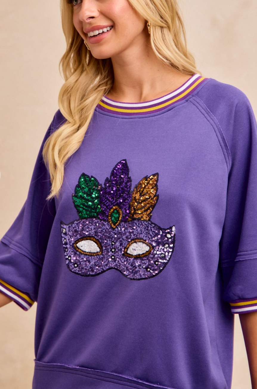 Mardi Gras Sequin Mask Top (preorder)