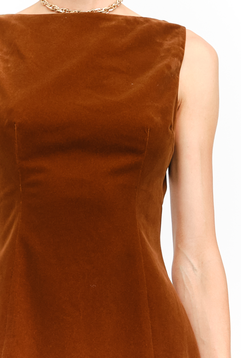Brown Velvet Mini Dress