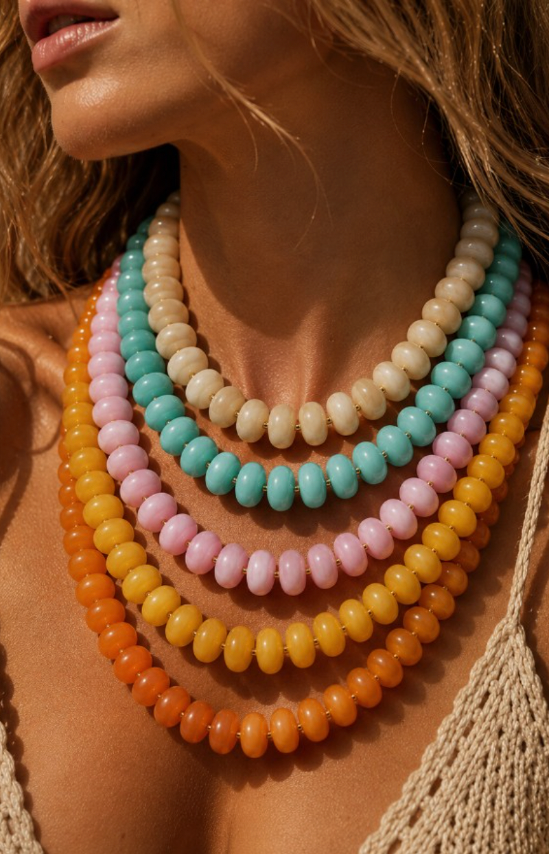Colorful Beaded Layering Necklace in Fuchsia
