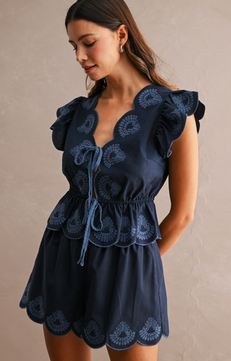 Embroidered Navy Set