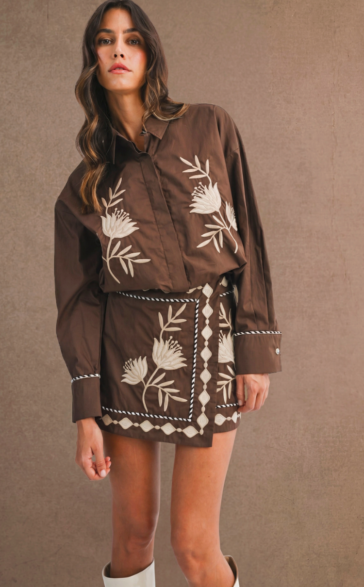 Embroidered Fall Brown Set