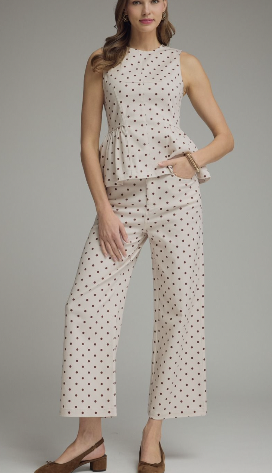Ecru/Brown Polka Dot Pant