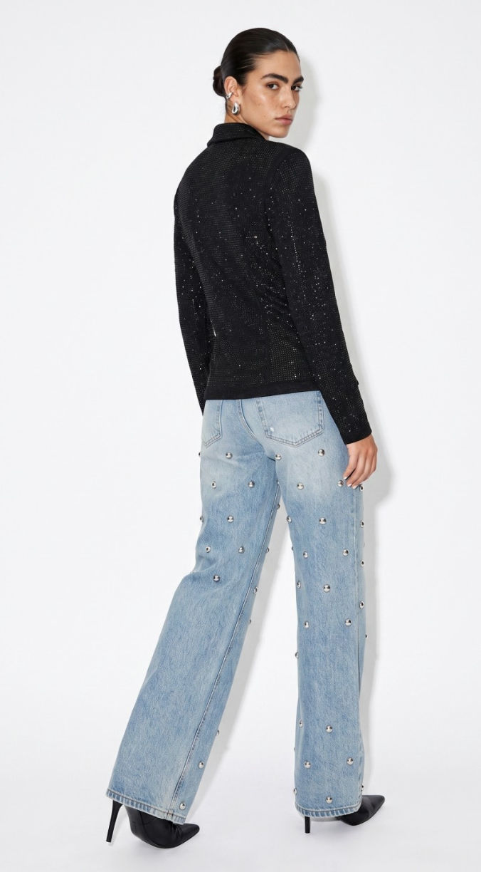 Beulah Rhinestone Embellished Top in Black PREORDER