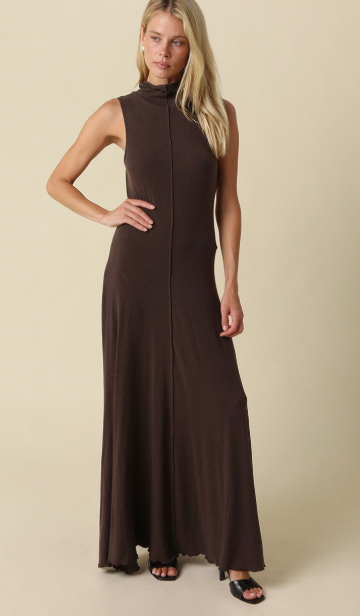 Hazel Mock Neck Dress in Brown