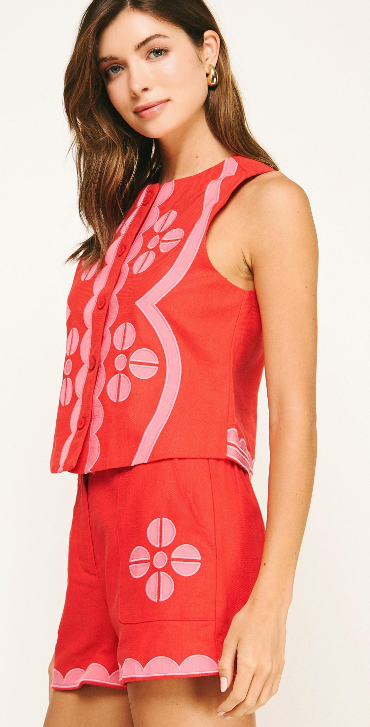 Contrast Embroidered Set (Red or Blue)