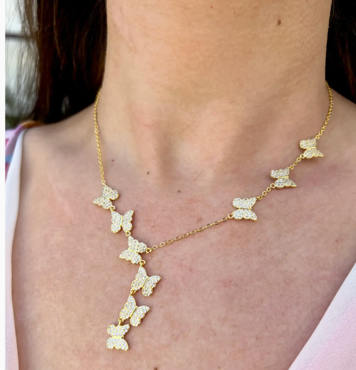 Gemelli Multi Butterfly Necklace in Silver