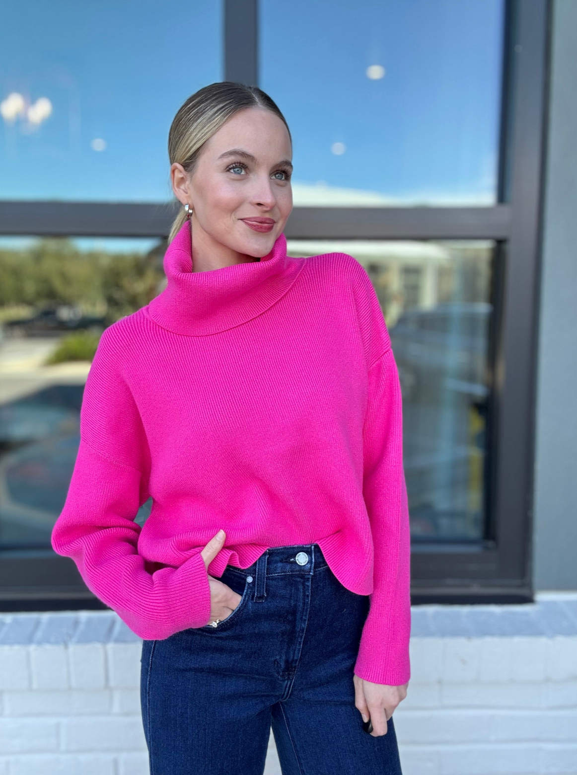 Cozy Cowlneck Sweater in Fuchsia