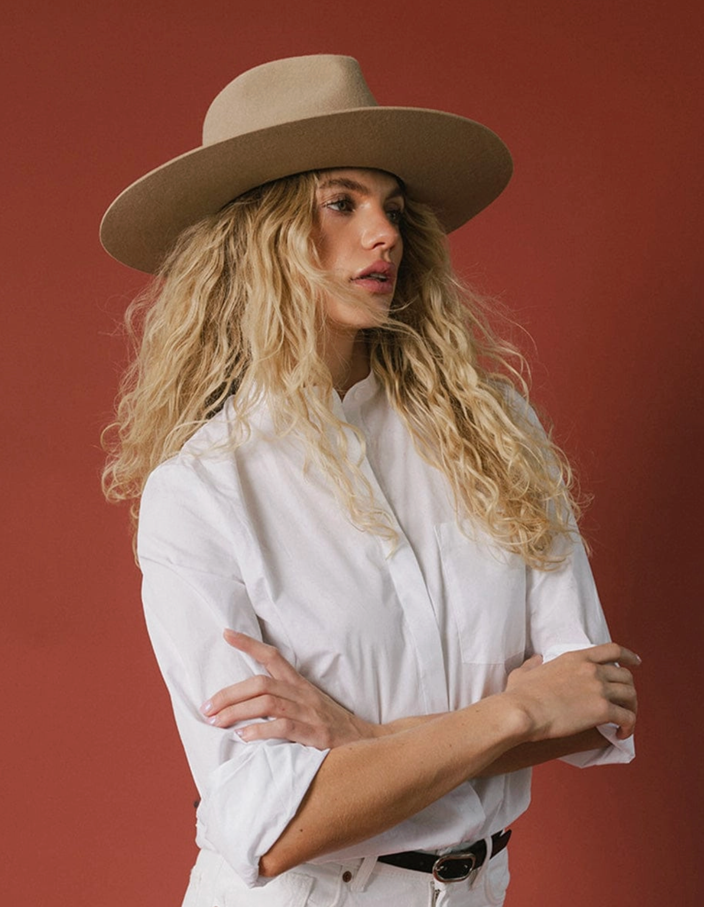 Gigi Pip Wesley Wide Brim Fedora Hat in Tan