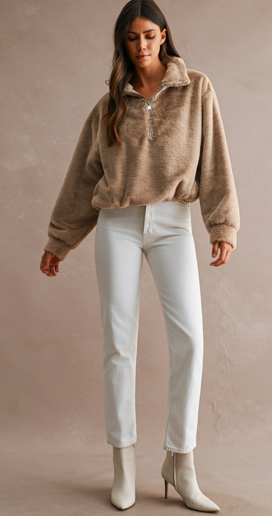 Faux Fur Half Zip Pullover