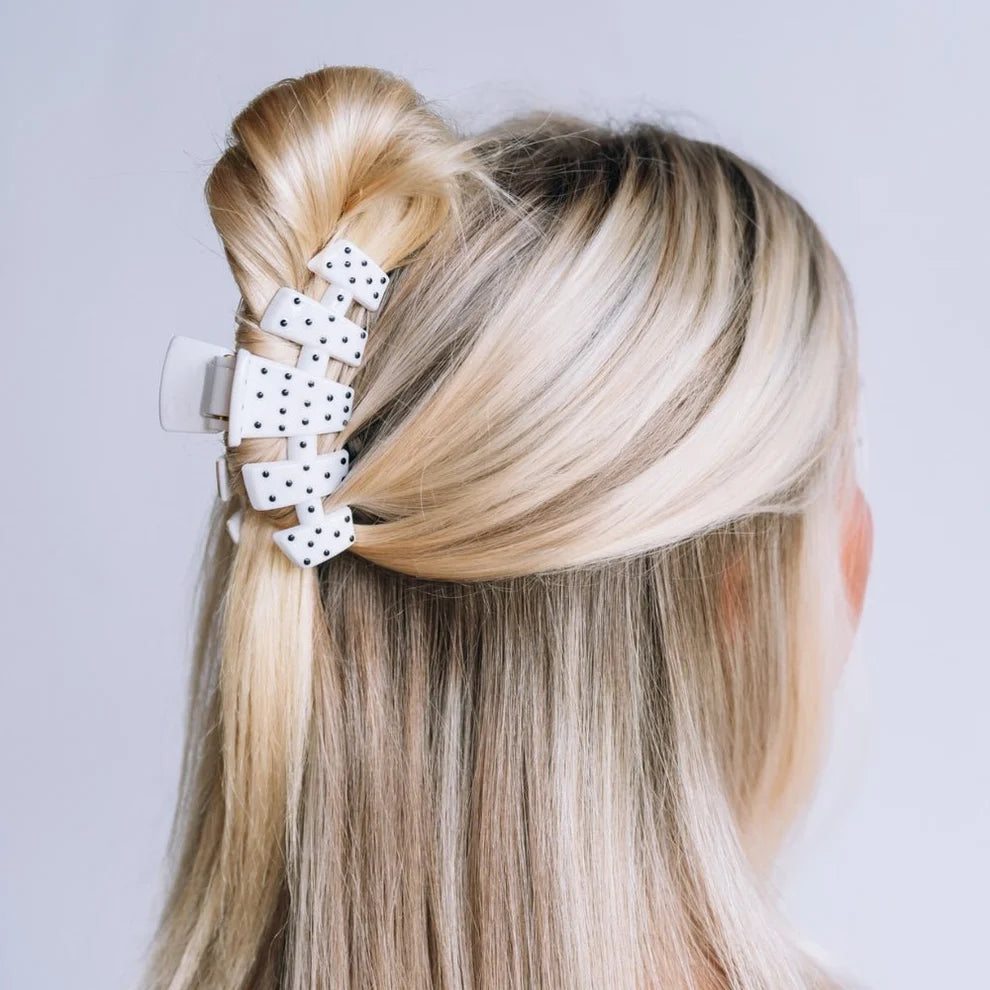 TELETIES: Classic White Polka Dot Party Medium Claw Clip