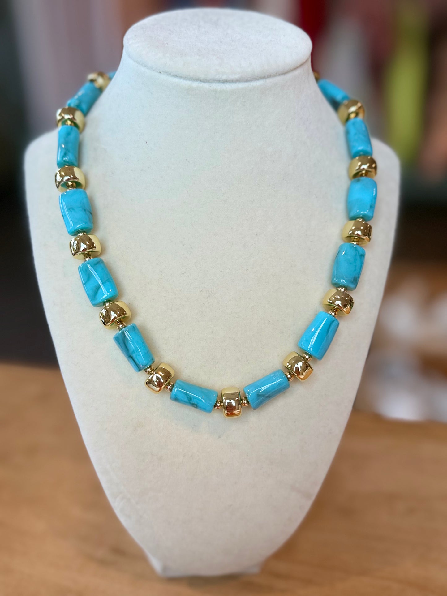 Resin Beaded Necklace in Blue