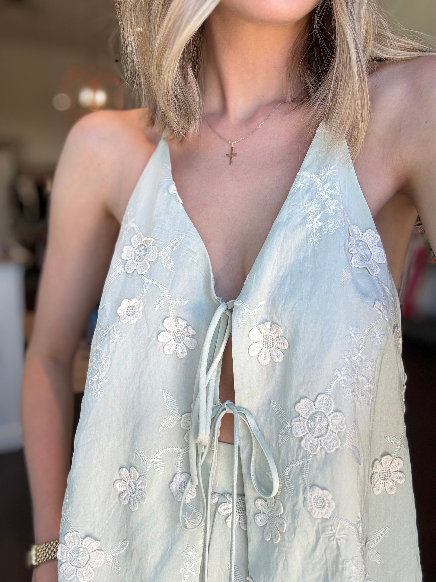Embroidered Eyelet Set in sage