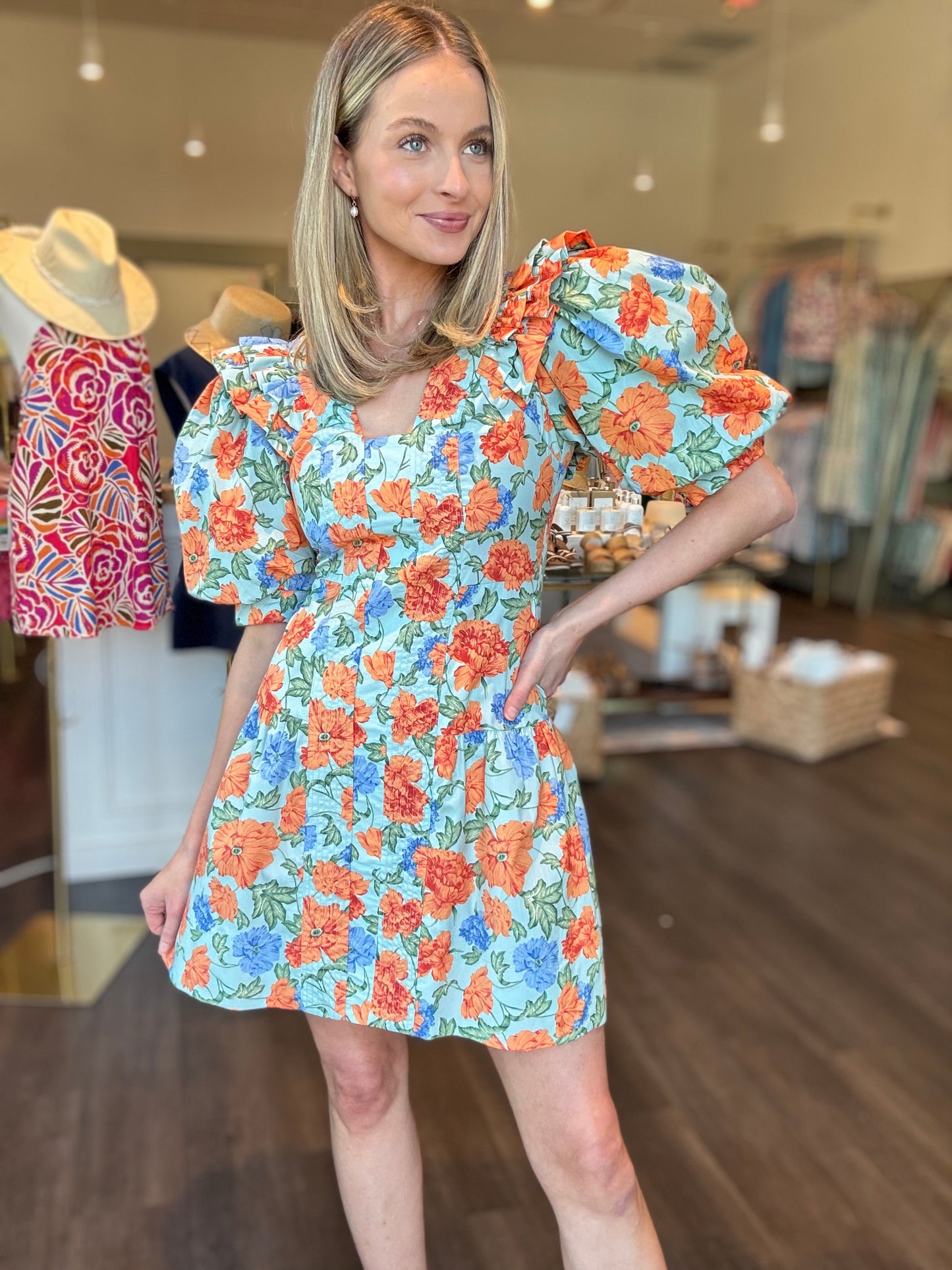 Kayla Floral Puff Sleeve Mini Dress