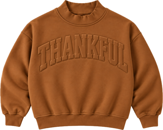 Thankful Cozy Mockneck Sweatshirt Mom + Me in Camel (PREORDER)