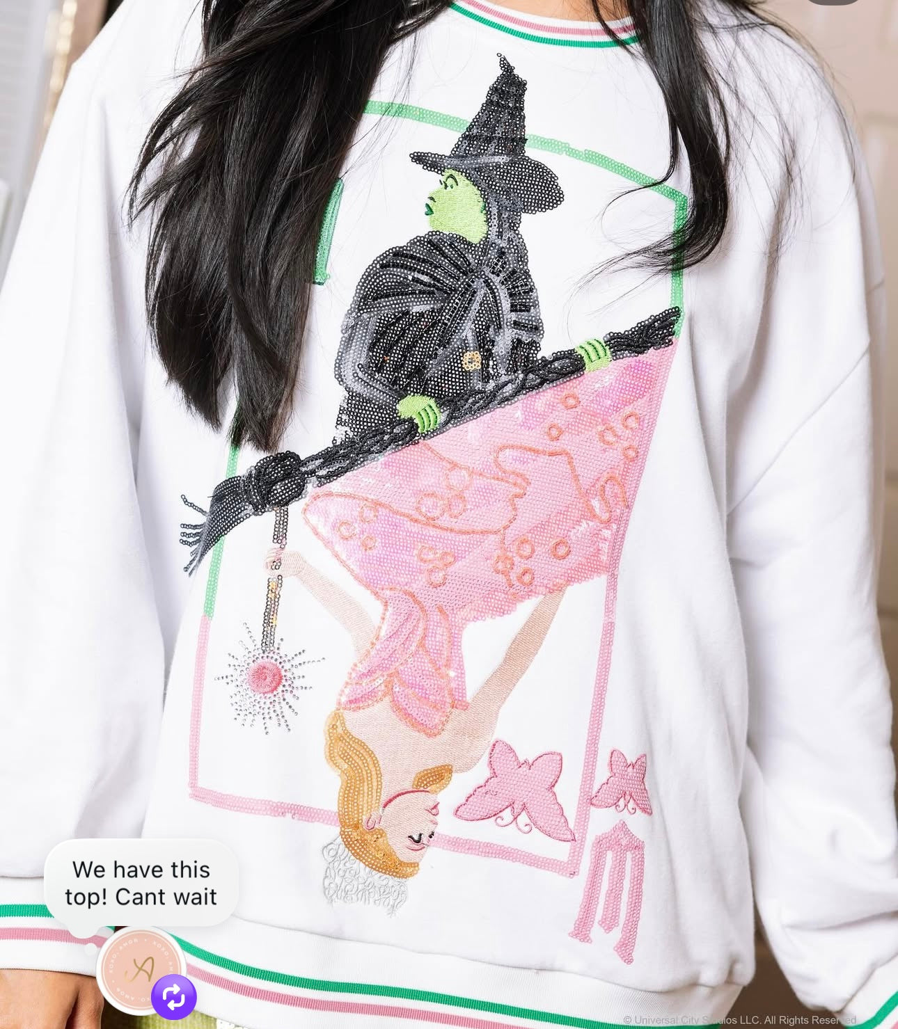 Queen of Sparkles Licensed Elphaba and Glinda Card Sweatshirt