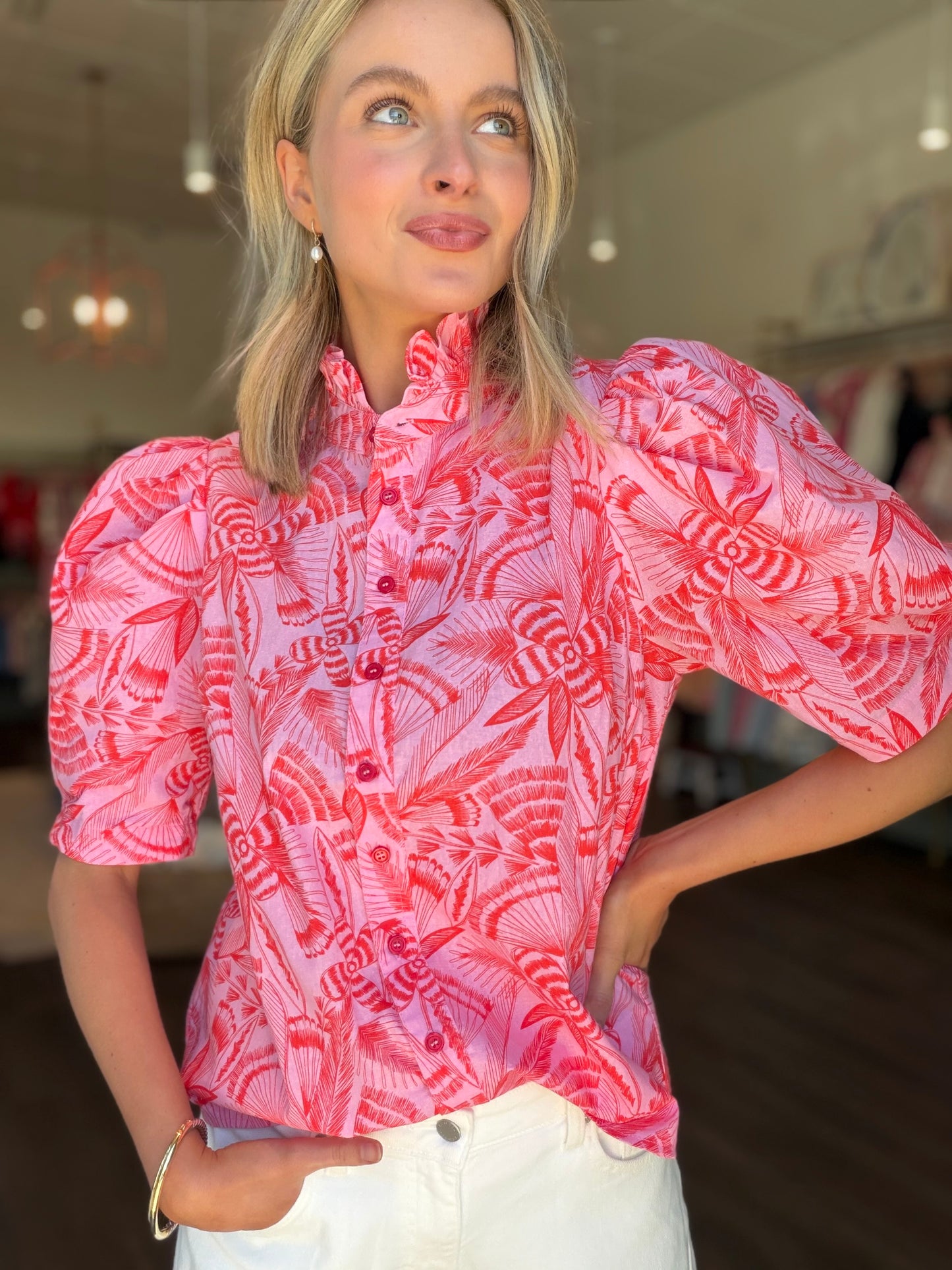 Karlie Tropical Linen Blouse