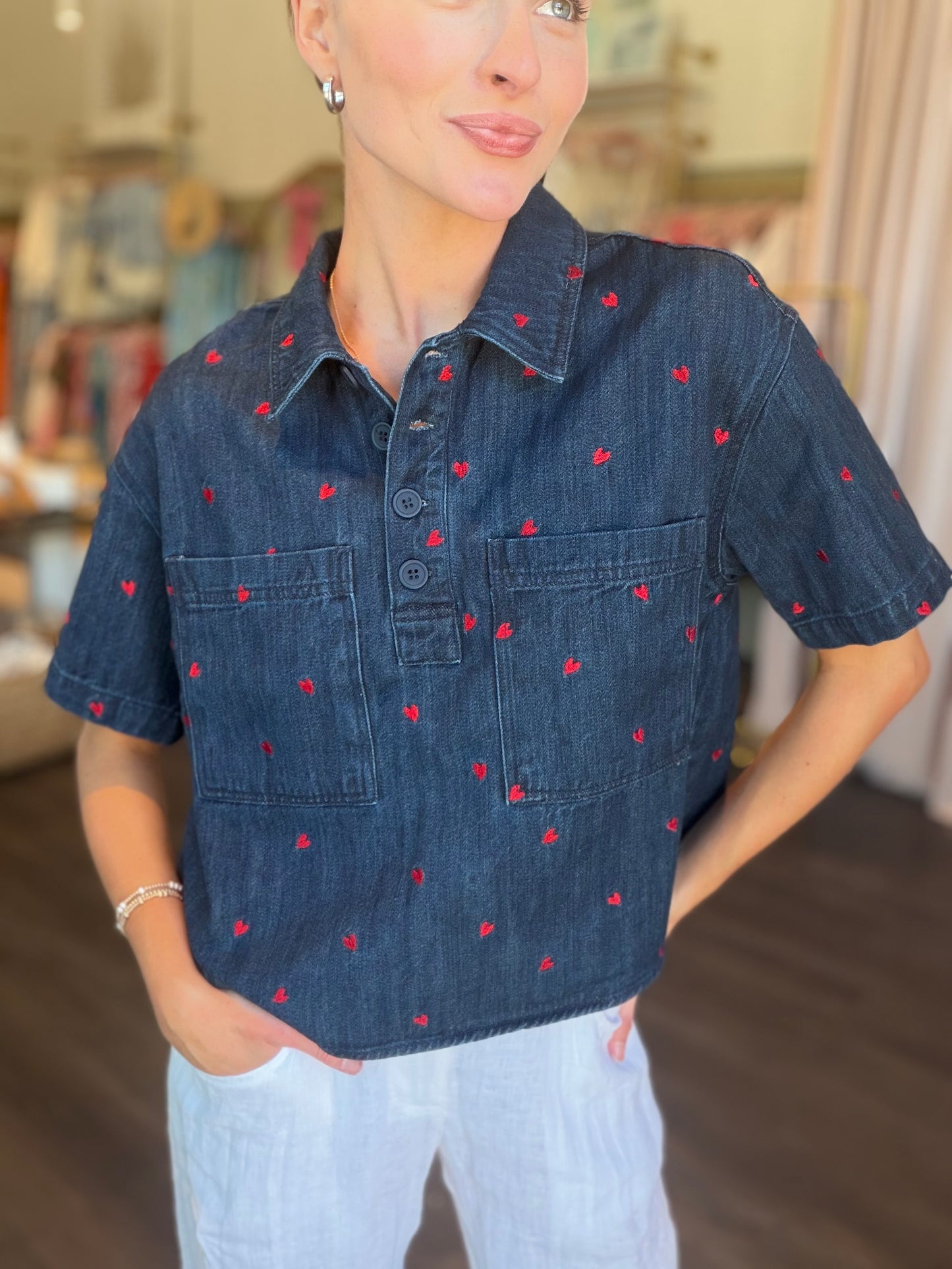 Denim Heart Detail Top