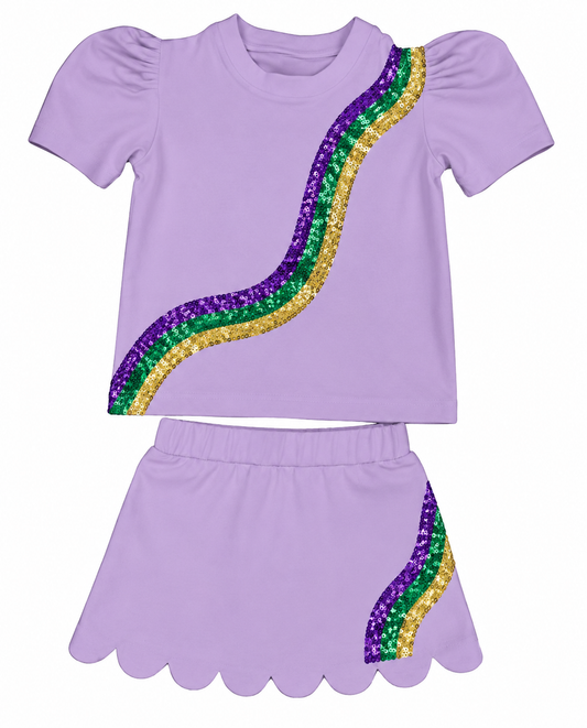 Sequin Stripe Mardi Skort Set (PREORDER)