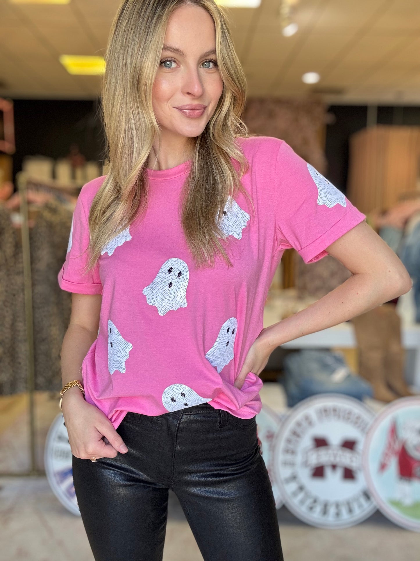 Pink Sequin Ghost Tee