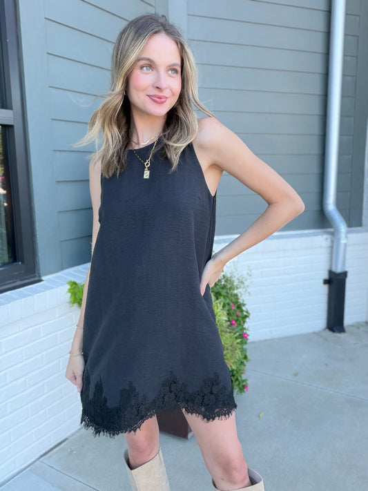 Sleeveless Suede Shift Dress in Black