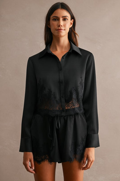 Black Lace Detail Short Set