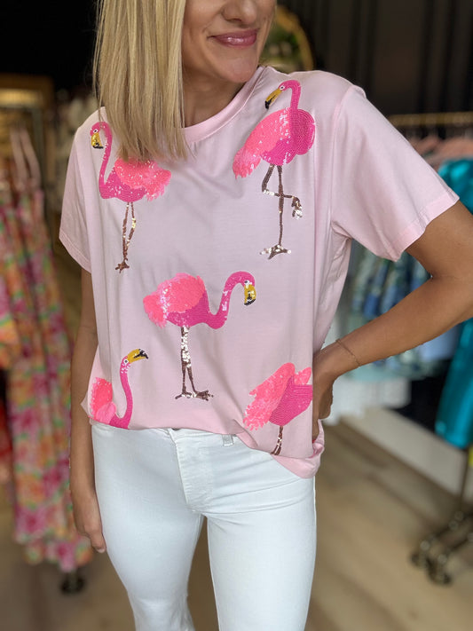 Sequin Flamingo Tee (preorder)