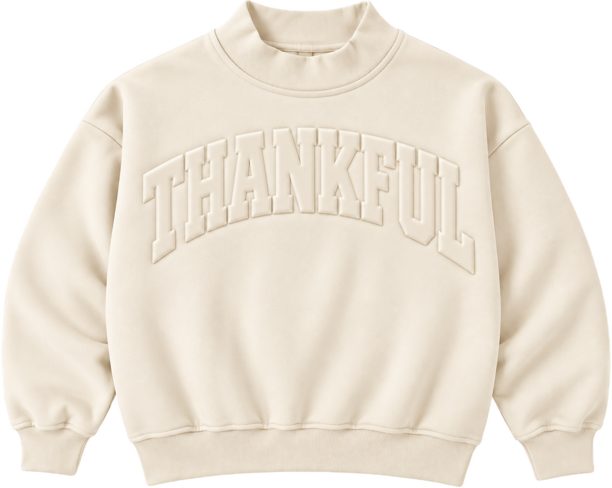 Thankful Cozy Mockneck Sweatshirt Mom + Me in Cream (PREORDER)