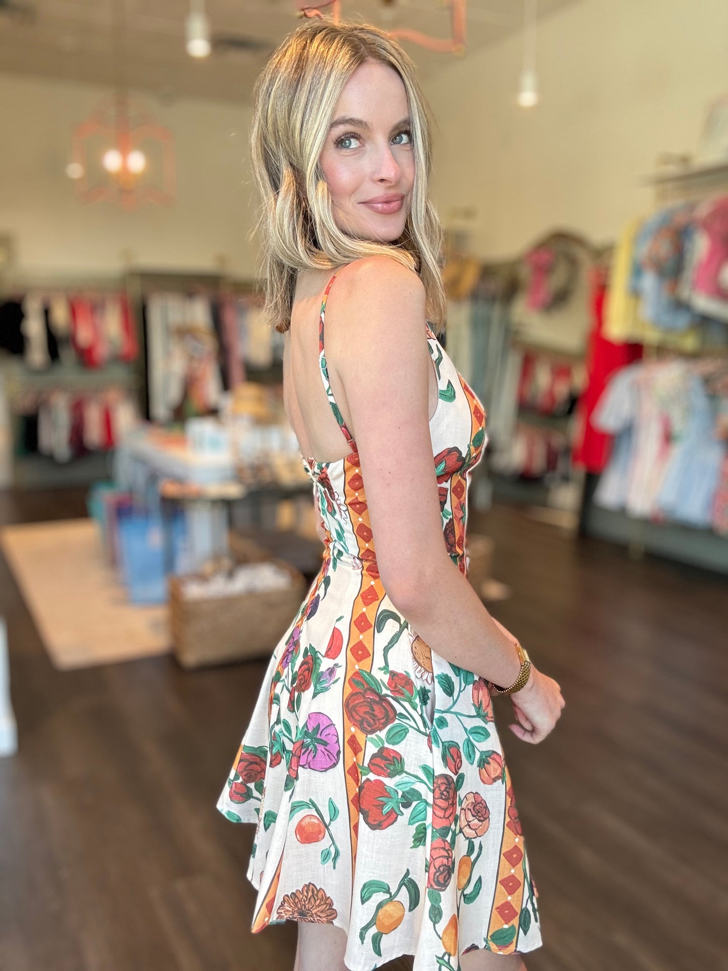 Italian Print Floral Mini Dress