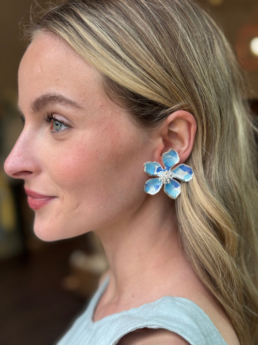 Blue WaterColor Floral Earring