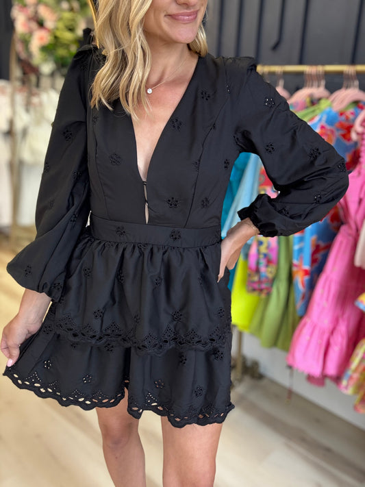 Black Eyelet Mini Dress